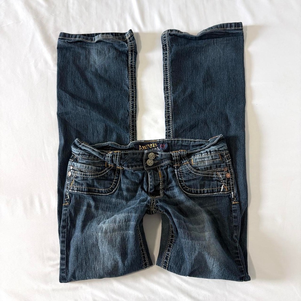 Angels Low Rise Flap Pocket Flare Jeans Womens 11 Blue Vintage Y2K Denim